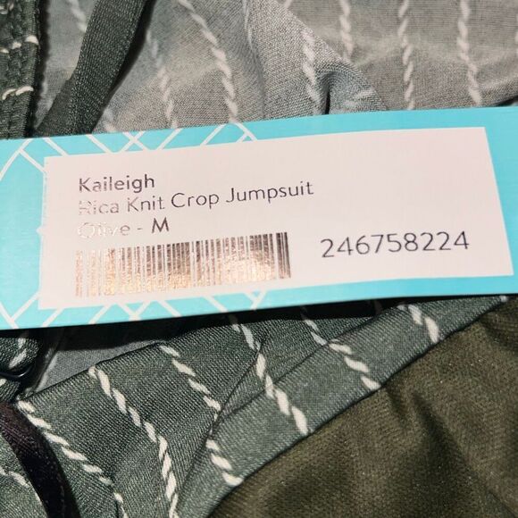 Kaileigh Rica Knit Crop Jumpsuit – Olive Green Striped (Size M) - Picture 5 of 5